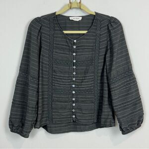 Lucky Brand Grey Boho Button Up Lace Top S